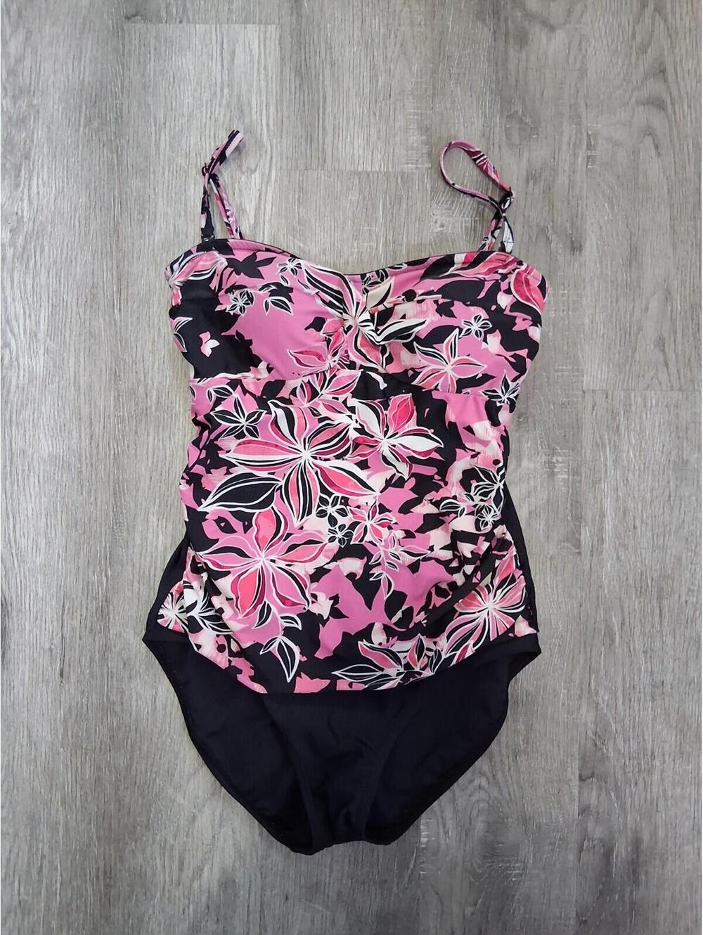NWT Christina Woman's Size 14 One Piece Pink & Black Full Body Swimsuit